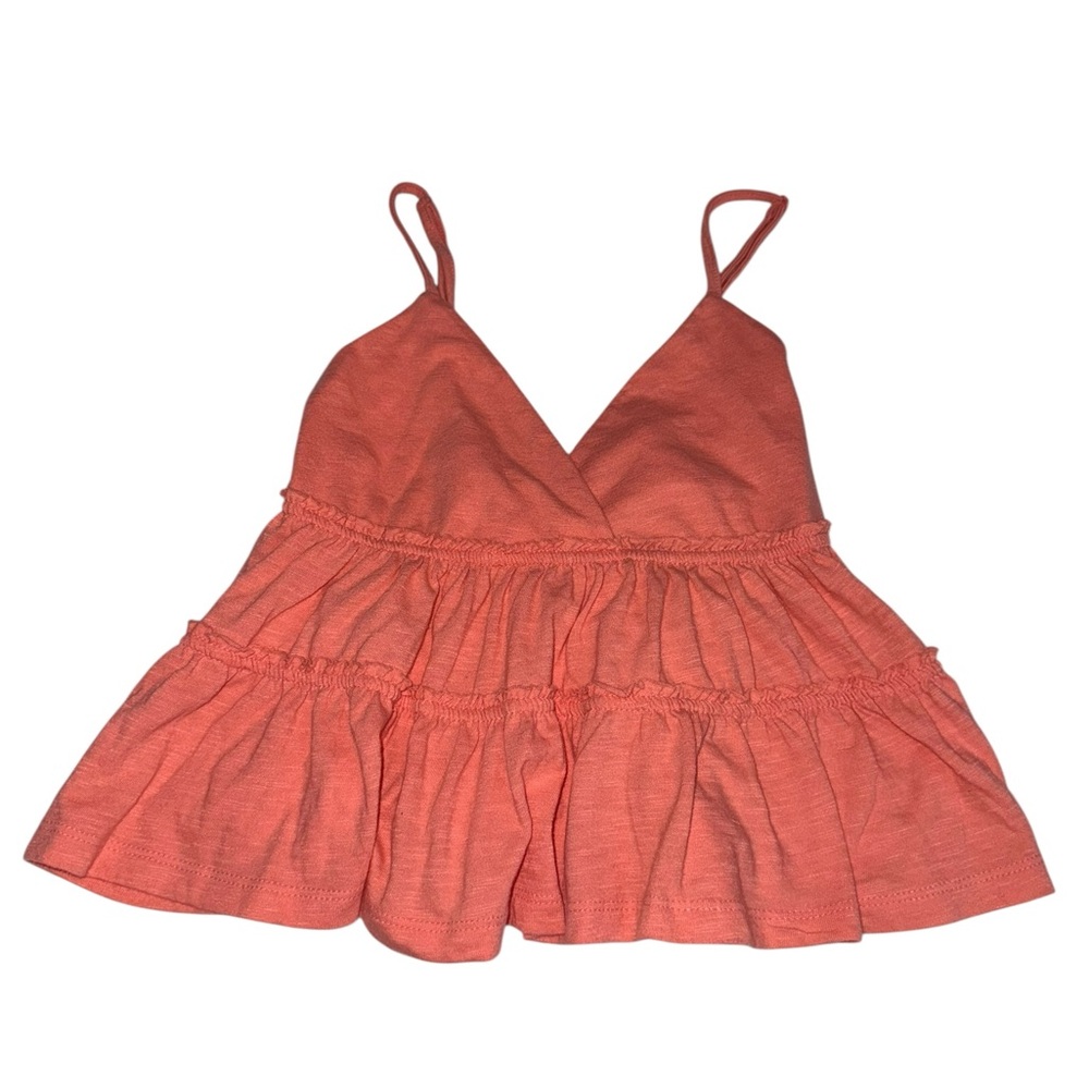 SO Cotton Coral Pink Sleeveless V-Neck Tiered Babydoll Tank - Size XS